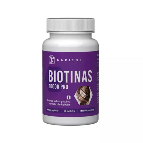 SAPIENS Biotinas 10000 PRO, 60 tablečių