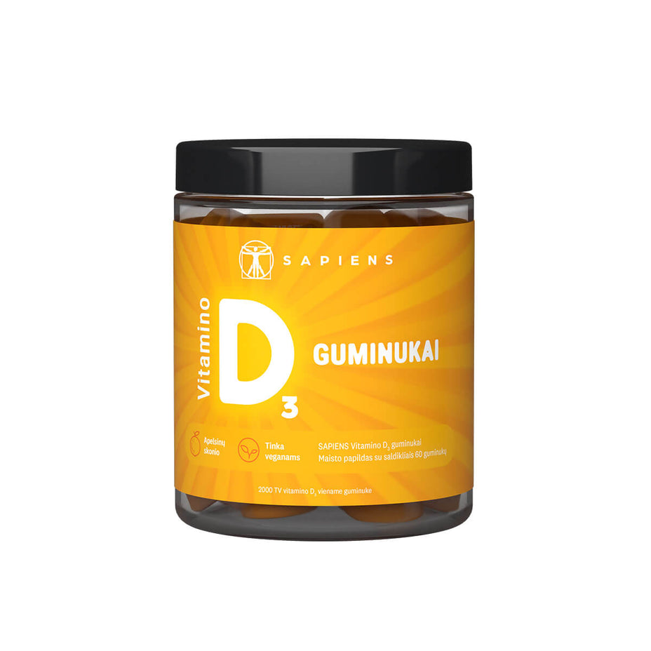 SAPIENS Vitamino D3 guminukai, 60 guminukų