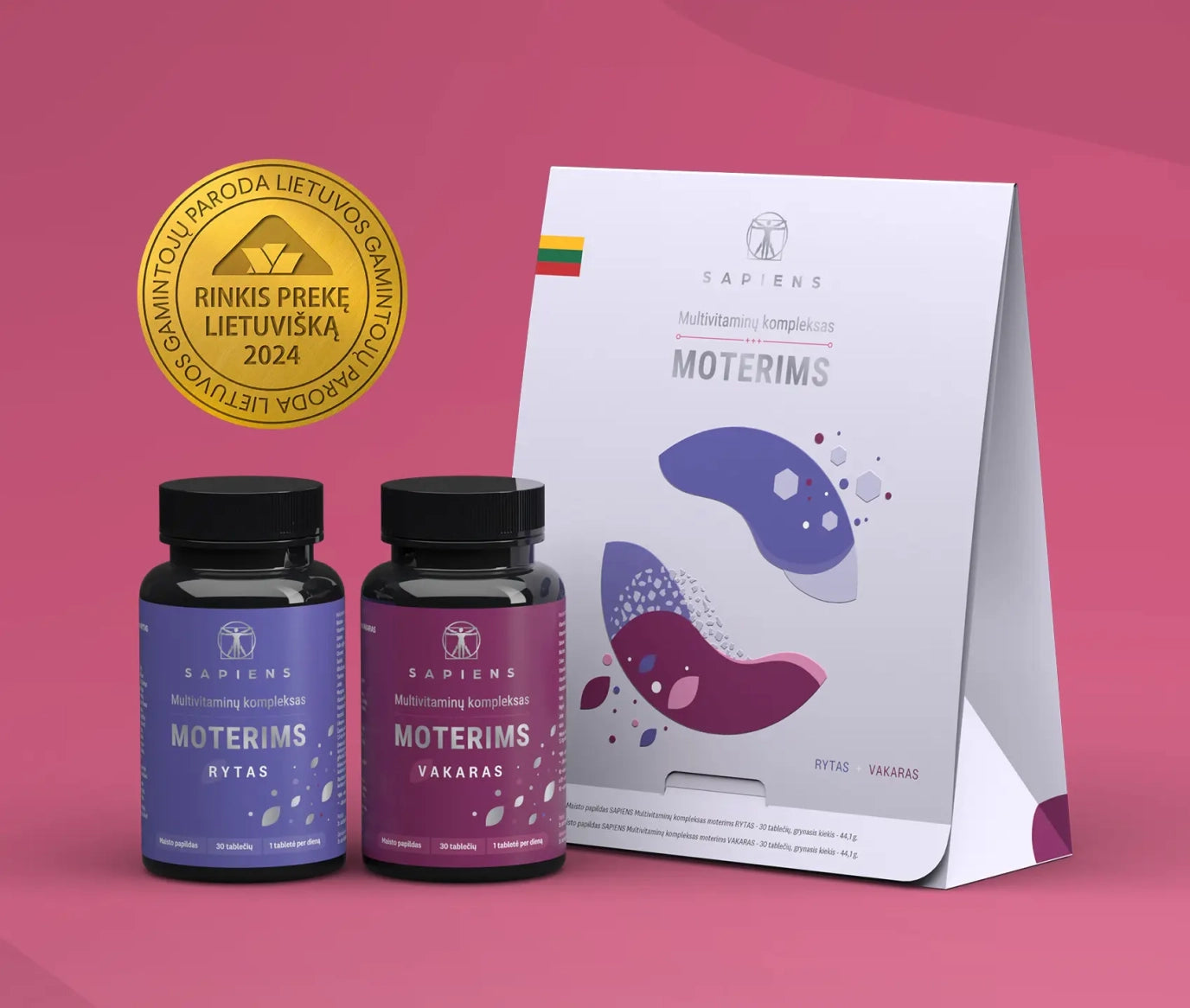 SAPIENS, multivitaminų kompleksas moterims (Rytas + Vakaras), 60 tablečių