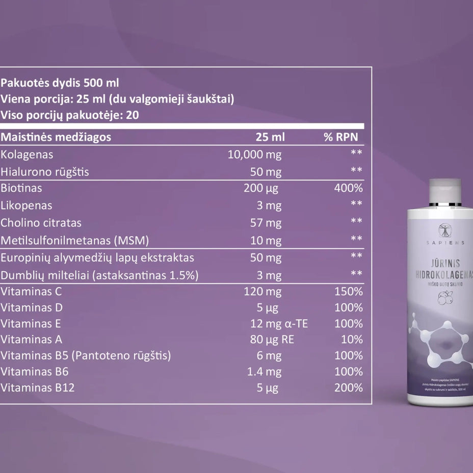 SAPIENS jūrinis hidrokolagenas su hialuronu, miško uogų skonio, 500 ml