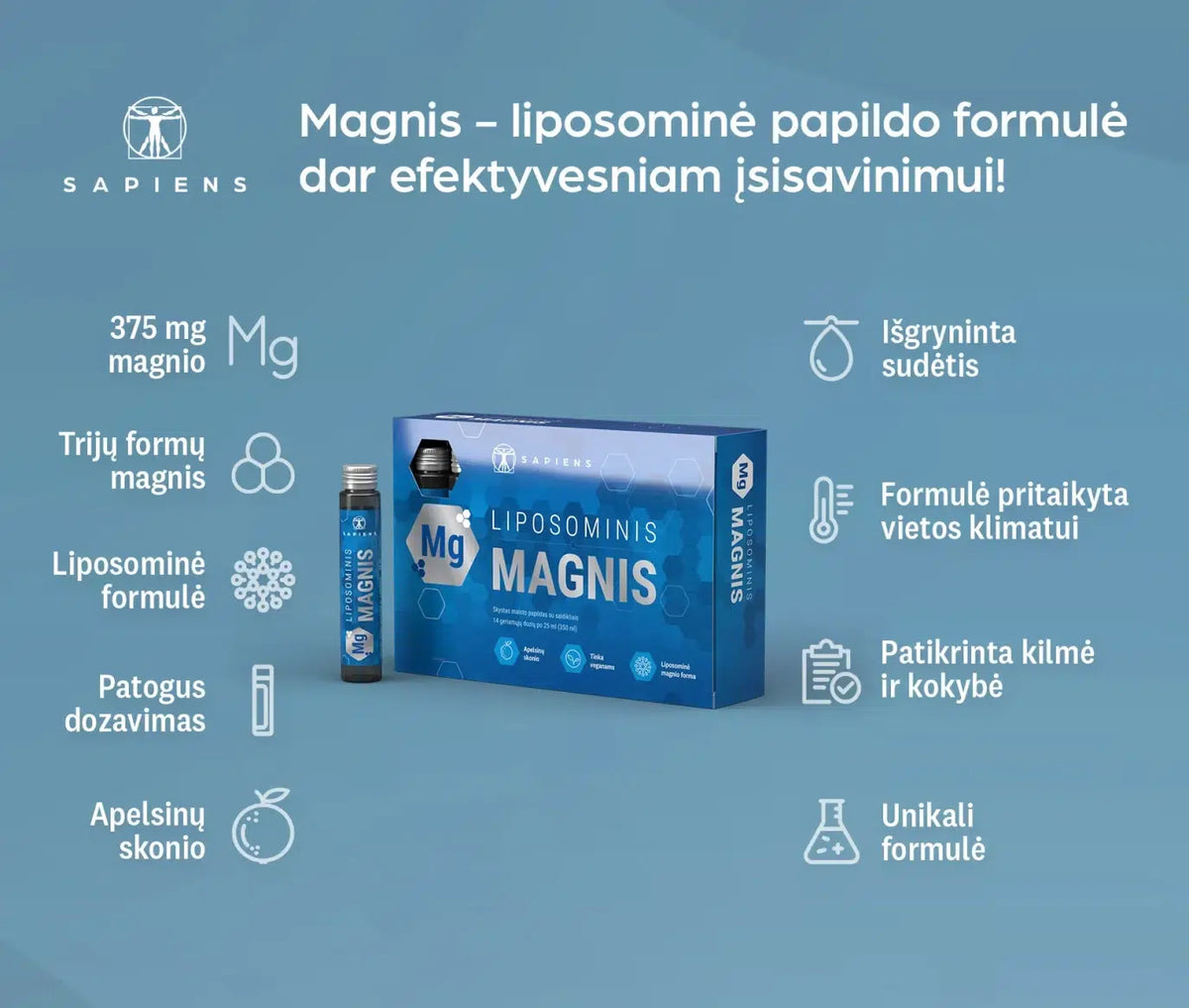 SAPIENS, maisto papildas LIPOSOMINIS MAGNIS shots, 14 geriamųjų dozių po 25 ml
