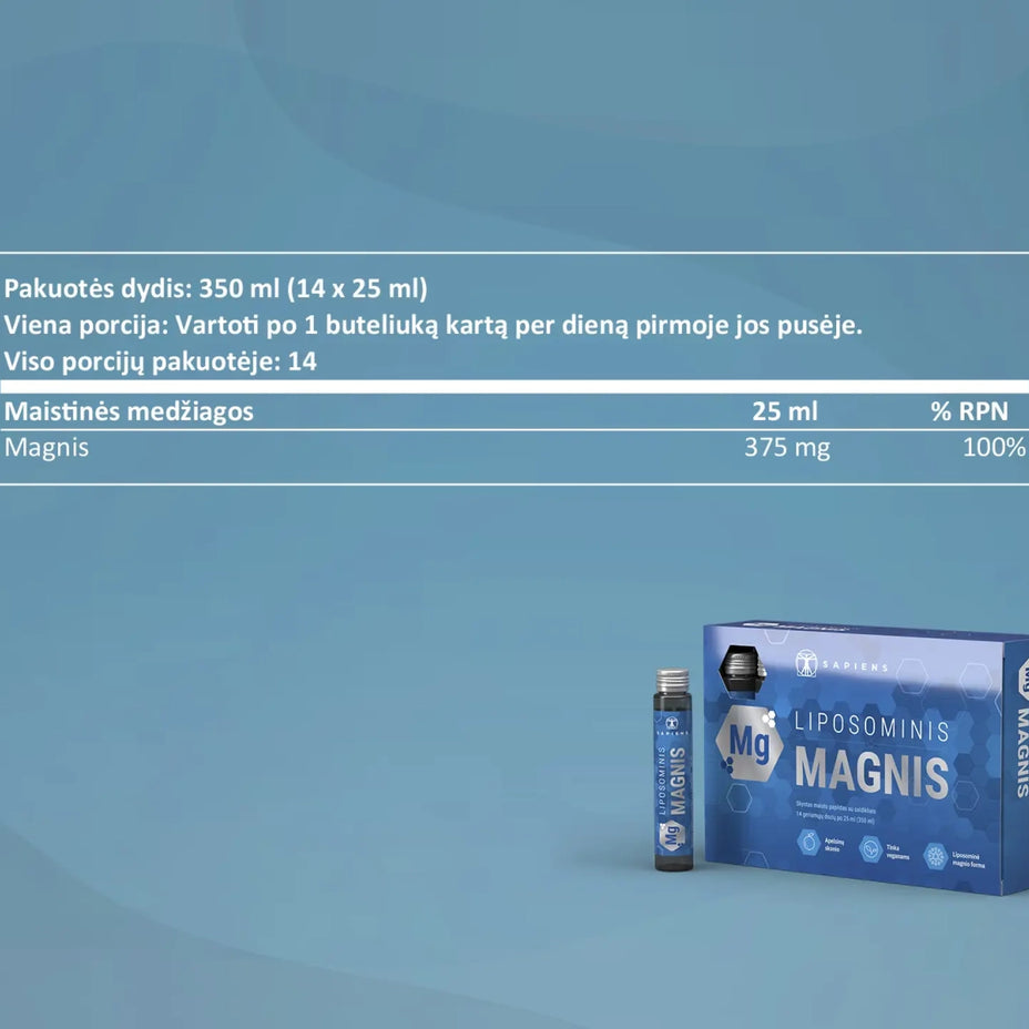 SAPIENS, maisto papildas LIPOSOMINIS MAGNIS shots, 14 geriamųjų dozių po 25 ml