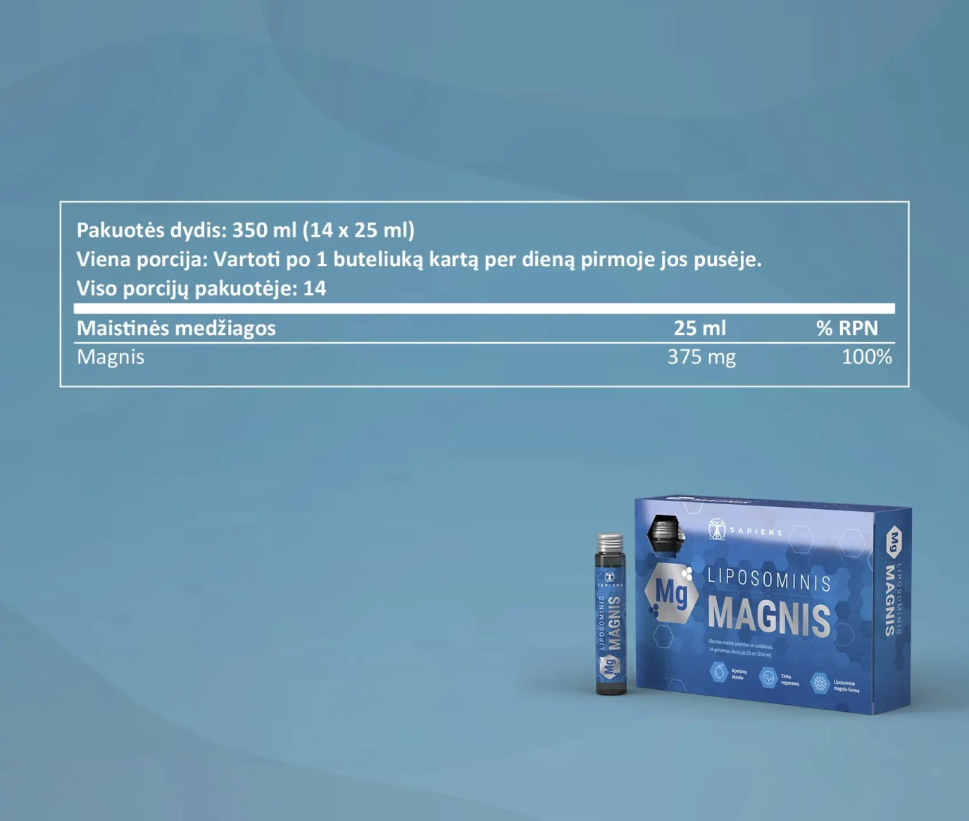 SAPIENS, maisto papildas LIPOSOMINIS MAGNIS shots, 14 geriamųjų dozių po 25 ml