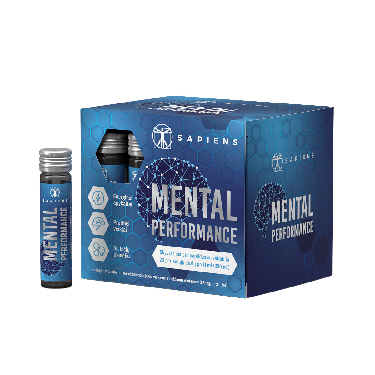 SAPIENS, maisto papildas MENTAL PERFORMANCE shots, 20 geriamųjų dozių po 11 ml