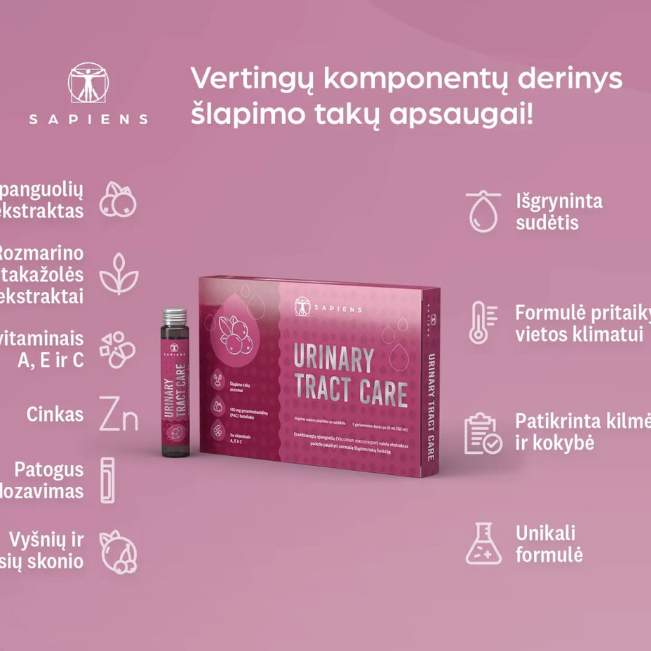SAPIENS maisto papildas Urinary Tract Care, 5 geriamosios dozės po 25 ml