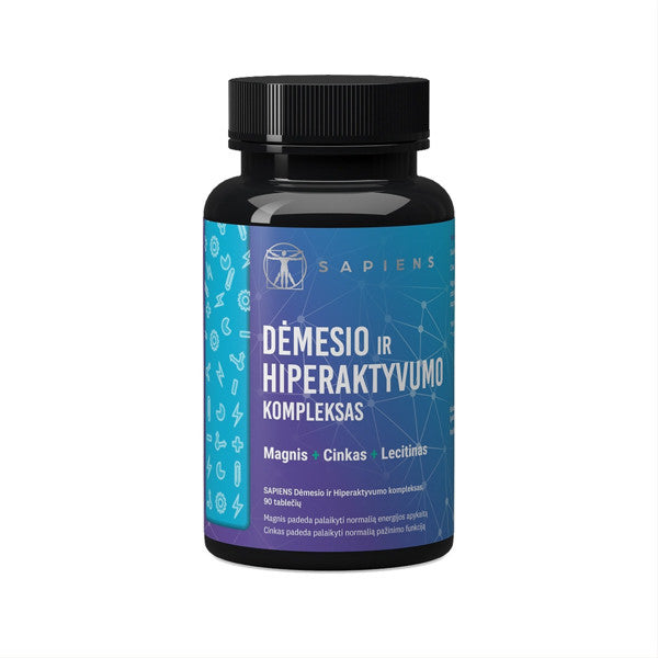 SAPIENS, dėmesio ir hiperaktyvumo maisto papildų kompleksas, 90 tablečių