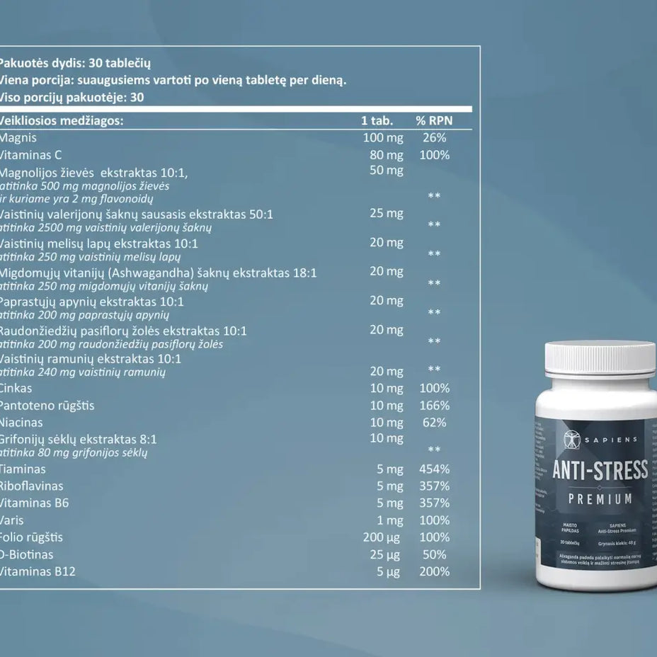 SAPIENS, Anti-Stress Premium, 60 kapsulių