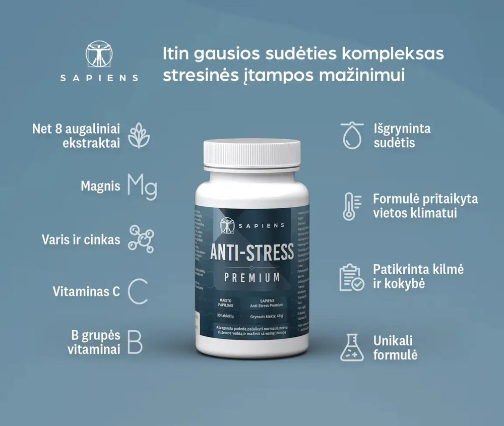 SAPIENS, Anti-Stress Premium, 60 kapsulių