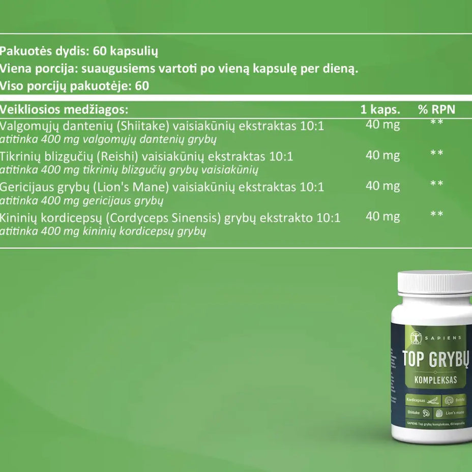SAPIENS, Top grybų kompleksas, 60 kapsulių