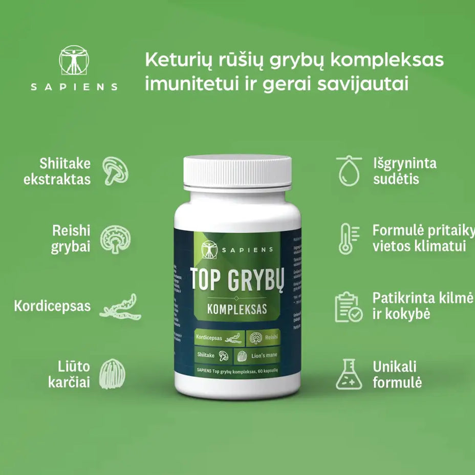 SAPIENS, Top grybų kompleksas, 60 kapsulių
