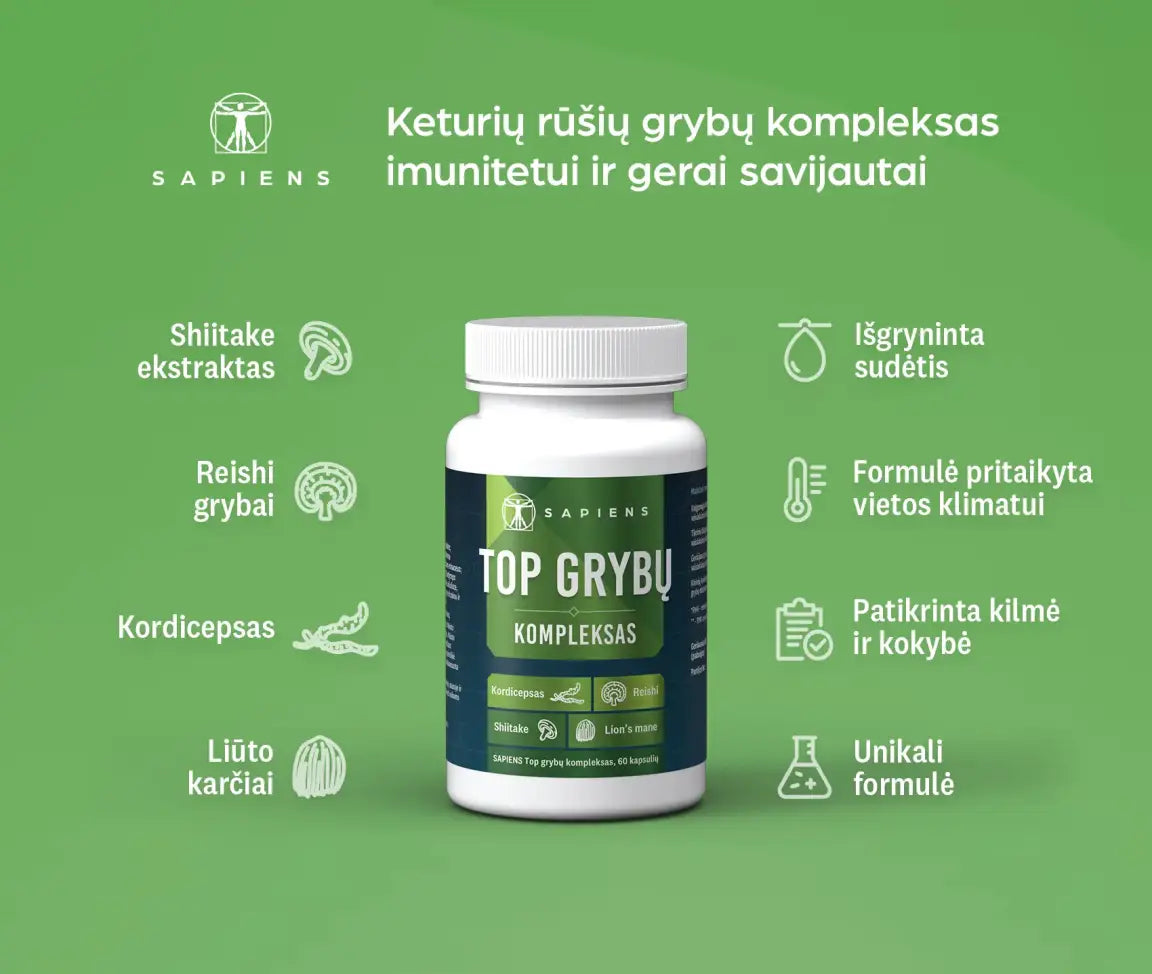 SAPIENS, Top grybų kompleksas, 60 kapsulių