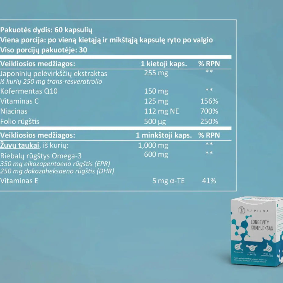 SAPIENS,  LONGEVITY  KOMPLEKSAS,  30 kietųjų kapsulių