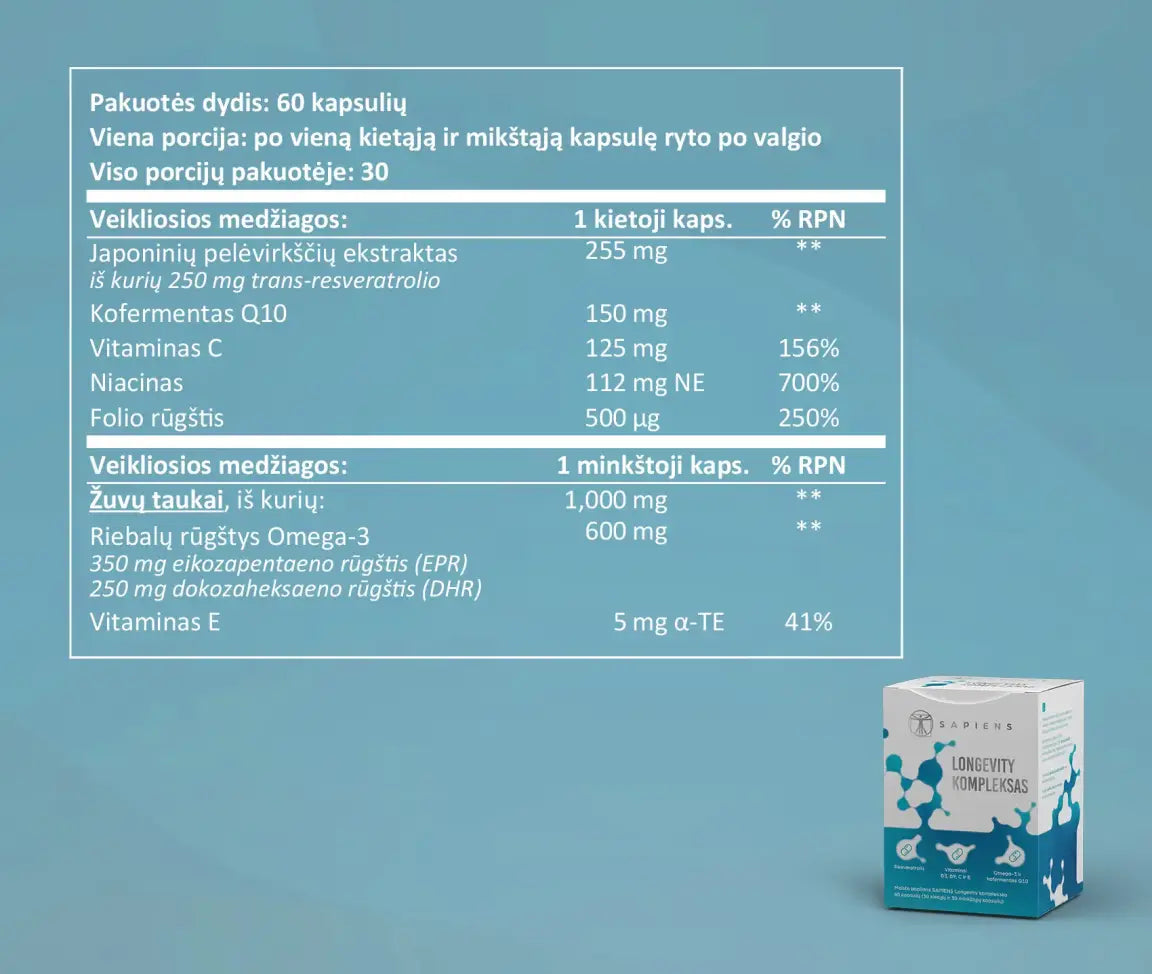 SAPIENS,  LONGEVITY  KOMPLEKSAS,  30 kietųjų kapsulių