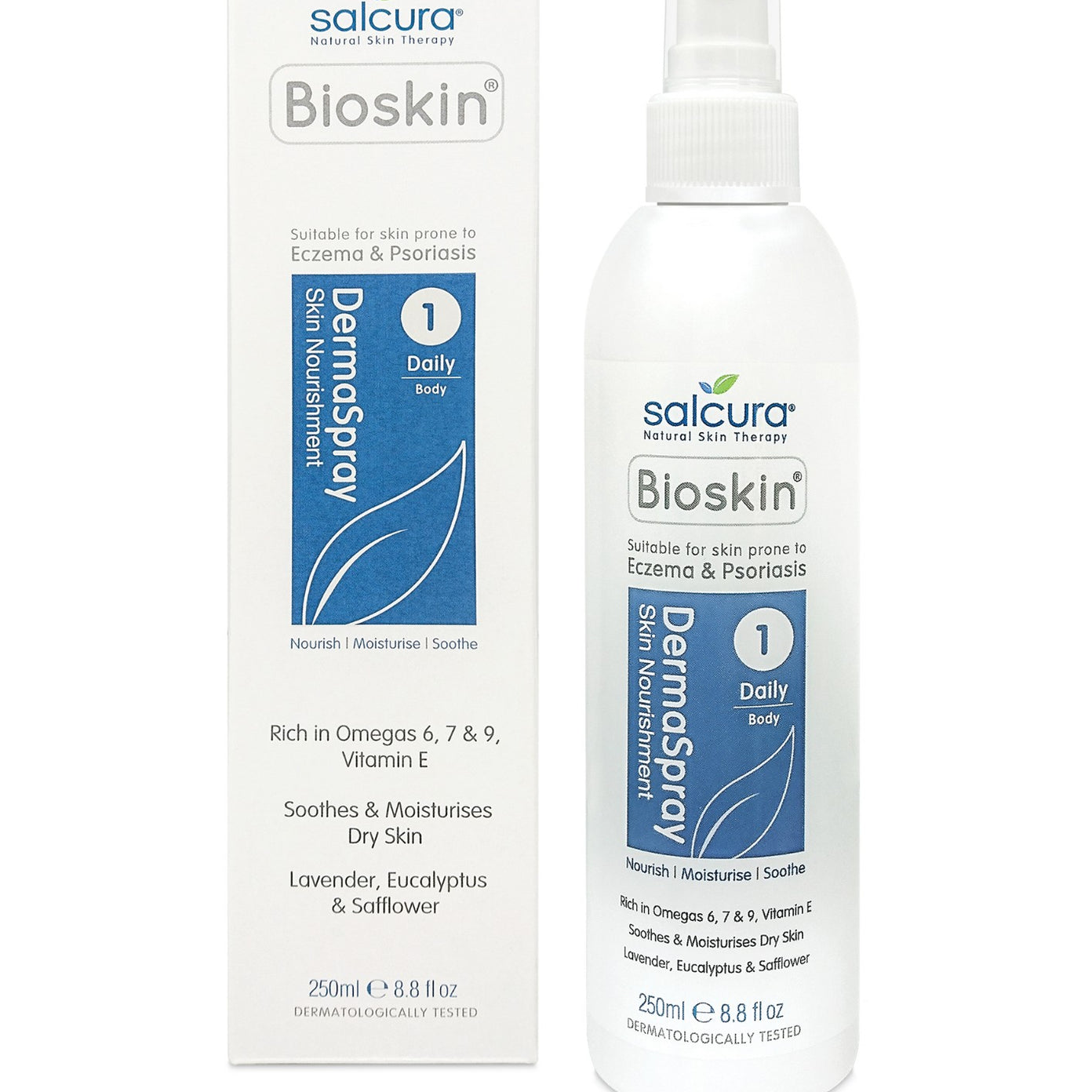 SALCURA, BIOSKIN DERMASPRAY, puršk.priem. sudirgusiai kūno odai, 250ml