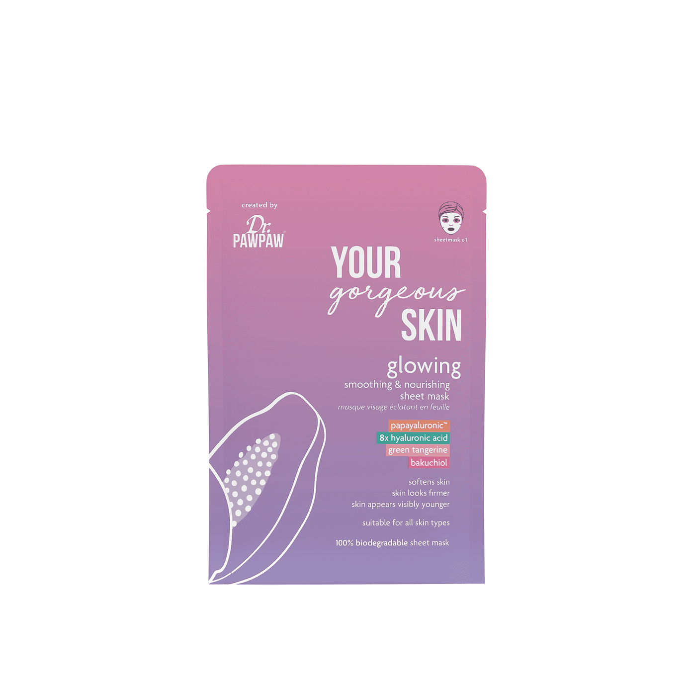 Dr.PAWPAW Glowing Sheet spindesio suteikianti lakštinė veido kaukė 25ml