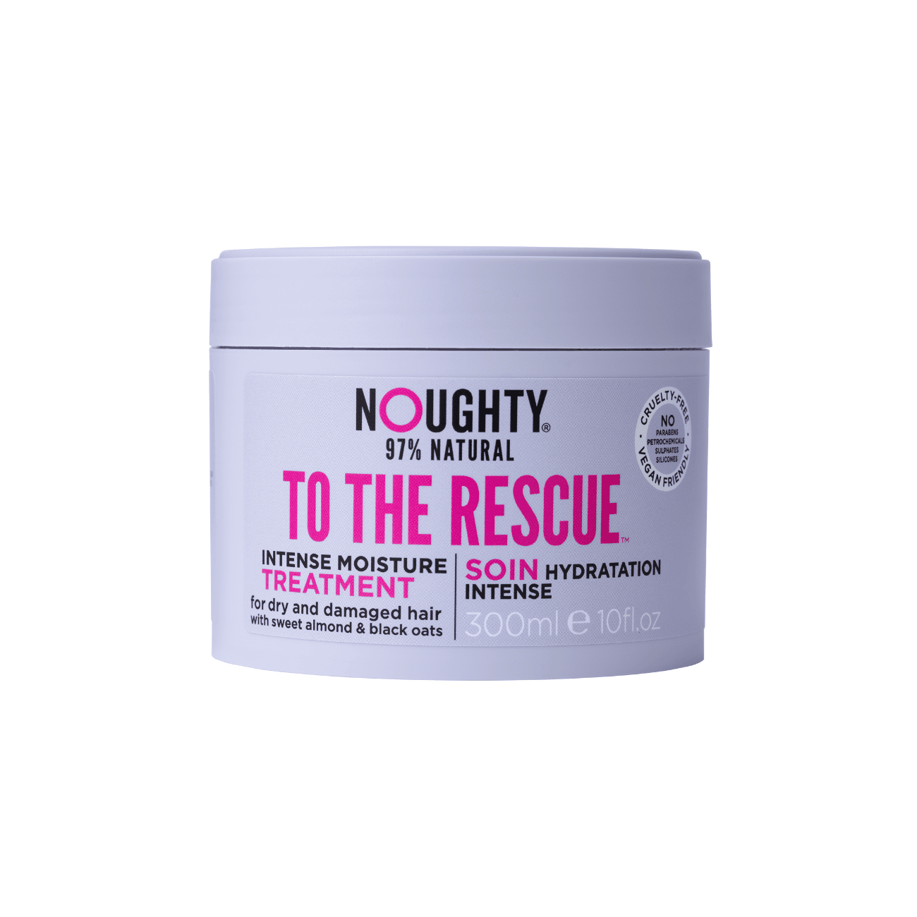 NOUGHTY To The Rescue intensyviai drėkinanti kaukė sausiems, pažeistiems plaukams su saldžiųjų migdolų aliejumi ir juodųjų avižų ekstraktais, 300 ml