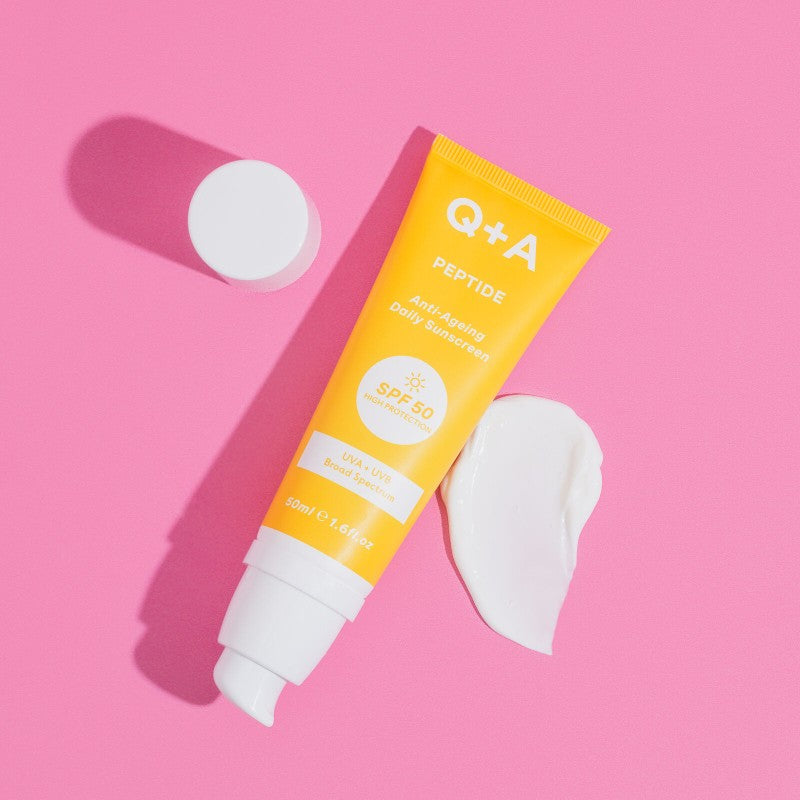 Q+A, Peptide Anti-Ageing SPF50 Apsauginis kremas nuo saulės brandžiai odai, 50ml