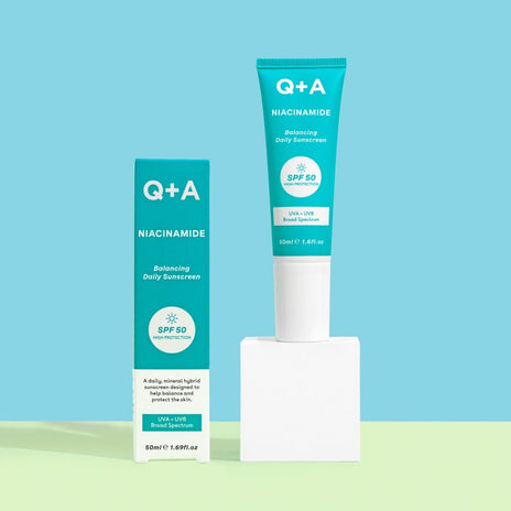 Q+A, Niacinamide Balancing SPF50 Apsauginis kremas nuo saulės probleminei odai, 50ml