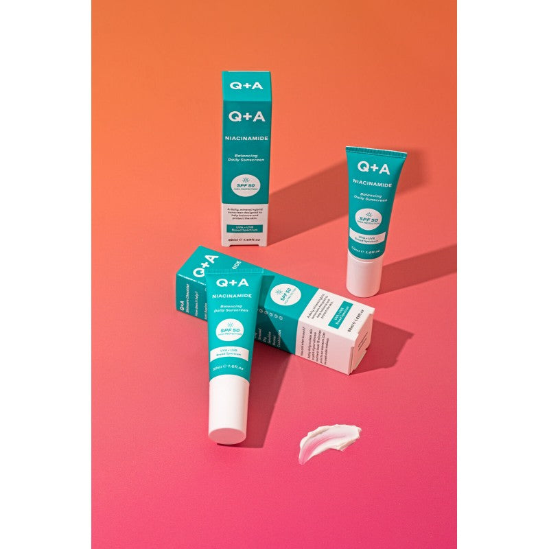 Q+A, Niacinamide Balancing SPF50 Apsauginis kremas nuo saulės probleminei odai, 50ml