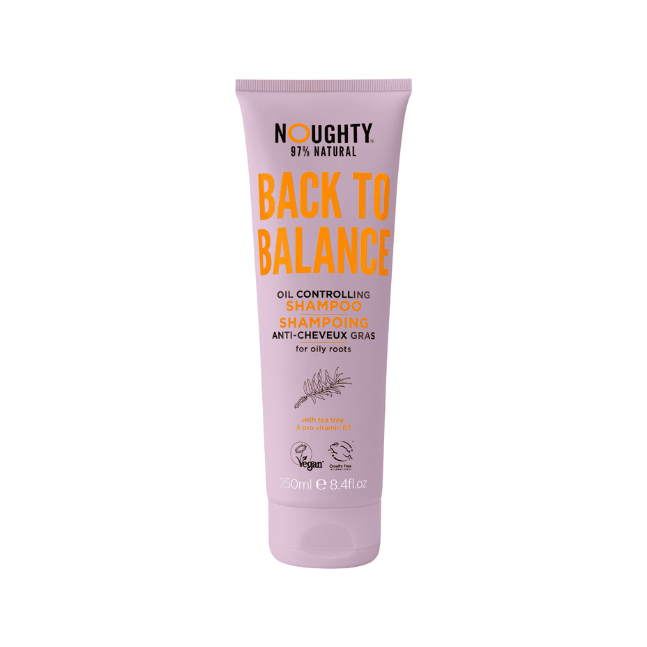 NOUGHTY Back To Balance balansuojantis šampūnas riebiai galvos odai su arbatmedžiu ir vitaminu B5,  250ml