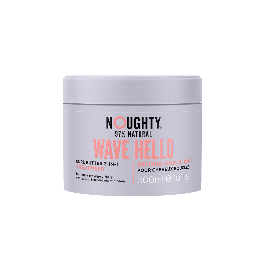 NOUGHTY Wave Hello 3in1 intensyviai drėkinantis sviestas garbanotiems ir banguotiems plaukams su jūros rudadumblių ekstraktais ir kviečių baltymų gliadinu, 300 ml