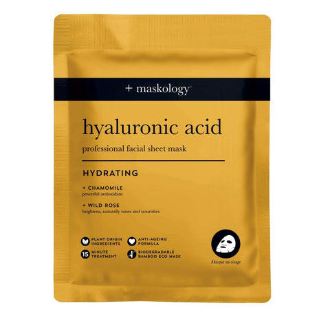 MASKOLOGY, HYALURONIC ACID Professional Sheet Mask Lakštinė veido kaukė su hialuronu, 22ml