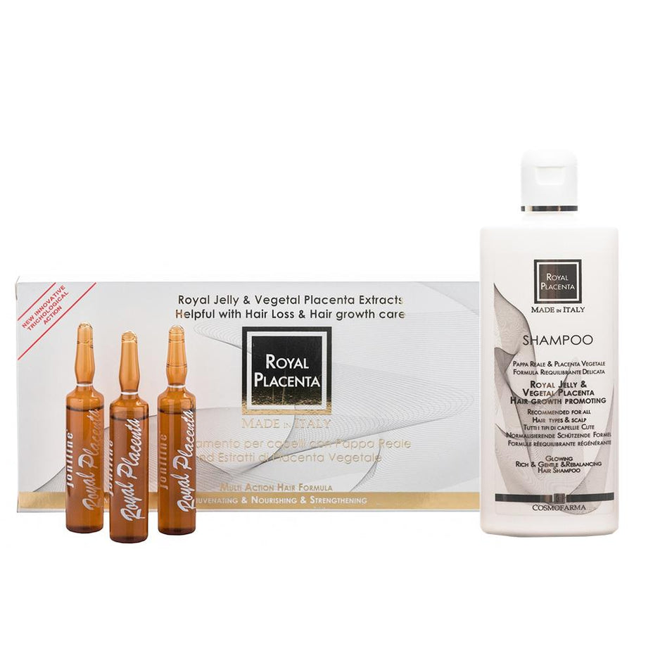 COSMOFARMA, serumo ir šampūno rinkinys nuo plaukų slinkimo ROYAL PLACENTA , 250-120  ml