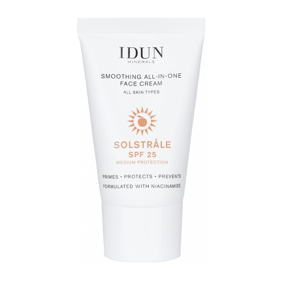 IDUN Minerals glotinamasis apsauginis veido kremas ALL IN ONE su niacinamidu, visų tipų odai, SPF 25, 30 ml (makiažo bazė)