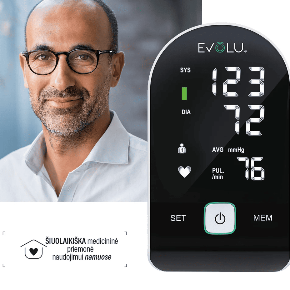 EVOLU kraujospūdžio matuoklis Intelligent Black edition, 1 vnt.