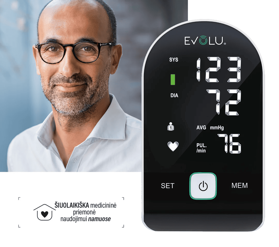 EVOLU kraujospūdžio matuoklis Intelligent Black edition, 1 vnt.