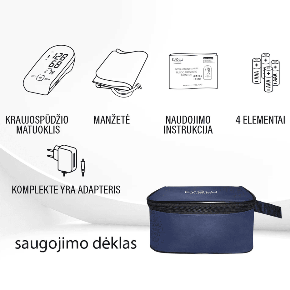 EVOLU kraujospūdžio matuoklis Intelligent Black edition, 1 vnt.