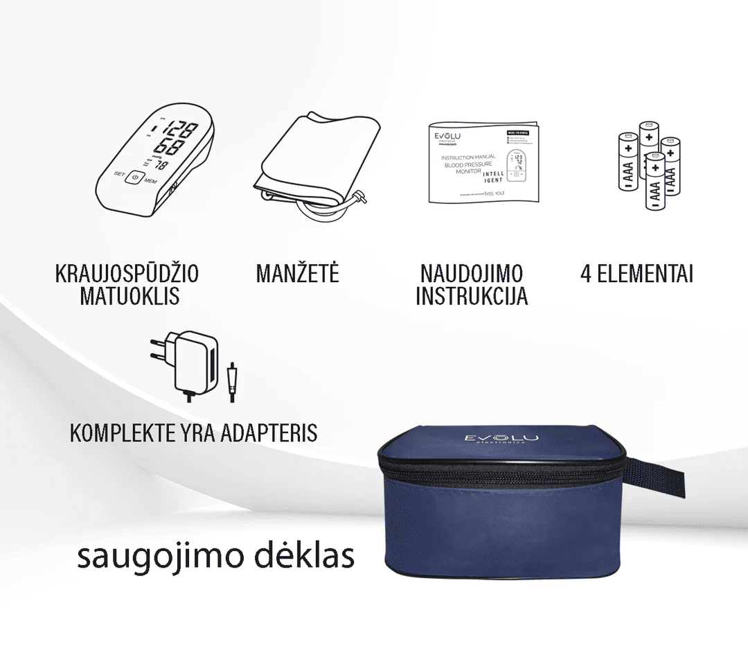 EVOLU kraujospūdžio matuoklis Intelligent Black edition, 1 vnt.