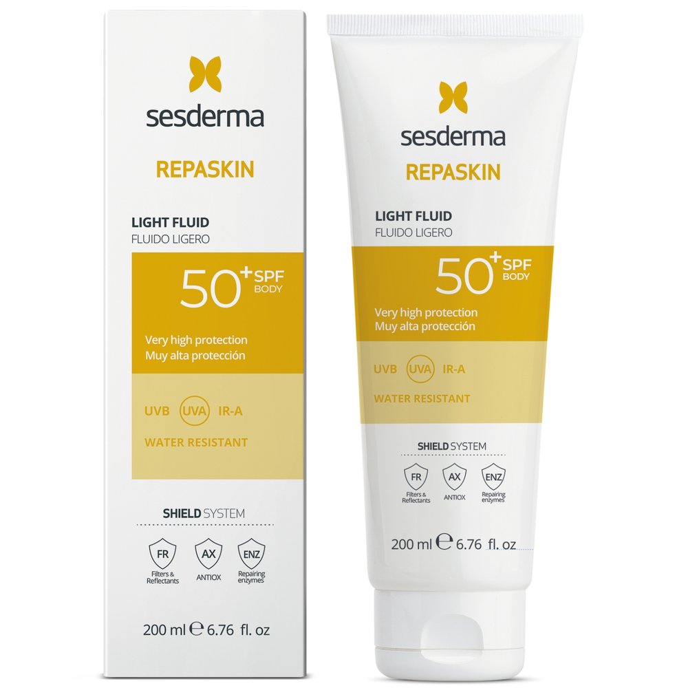 SESDERMA, repaskin spf50+ apsauginis fluidas kūnui, 200 ml