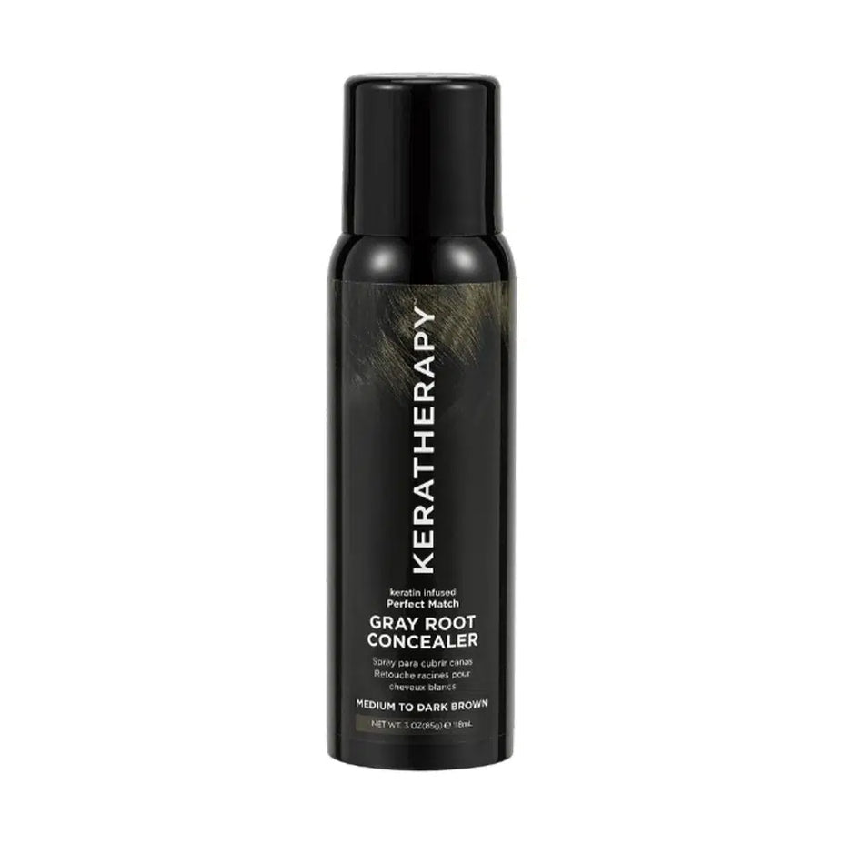 KERATHERAPY, perfect Match Gray Root Concealer šaknų purškiklis su spalva Medium/Dark Brown, 118 ml