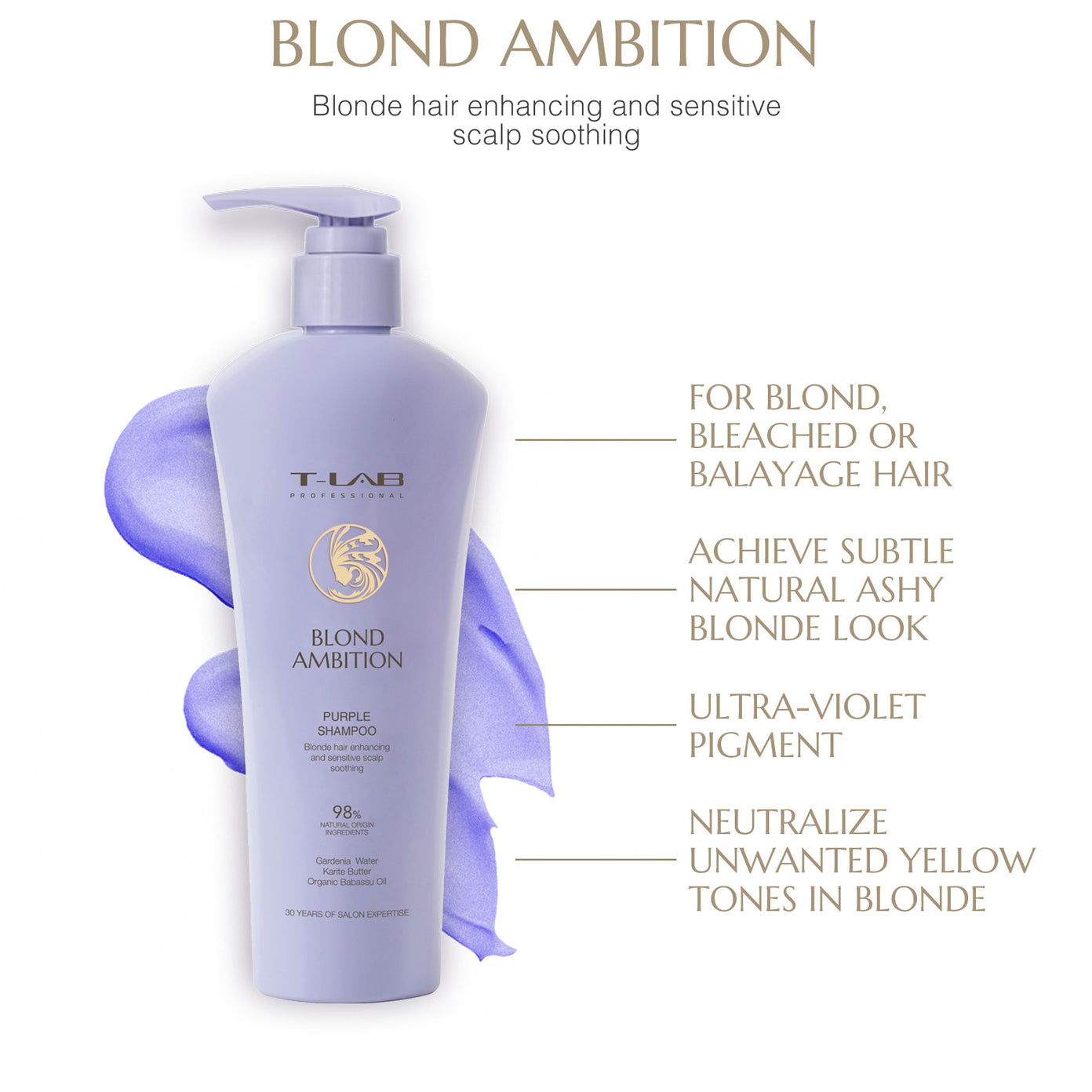 T-LAB Professional Blond Ambition Purple Shampoo Purpurinis šampūnas šviesintiems plaukams