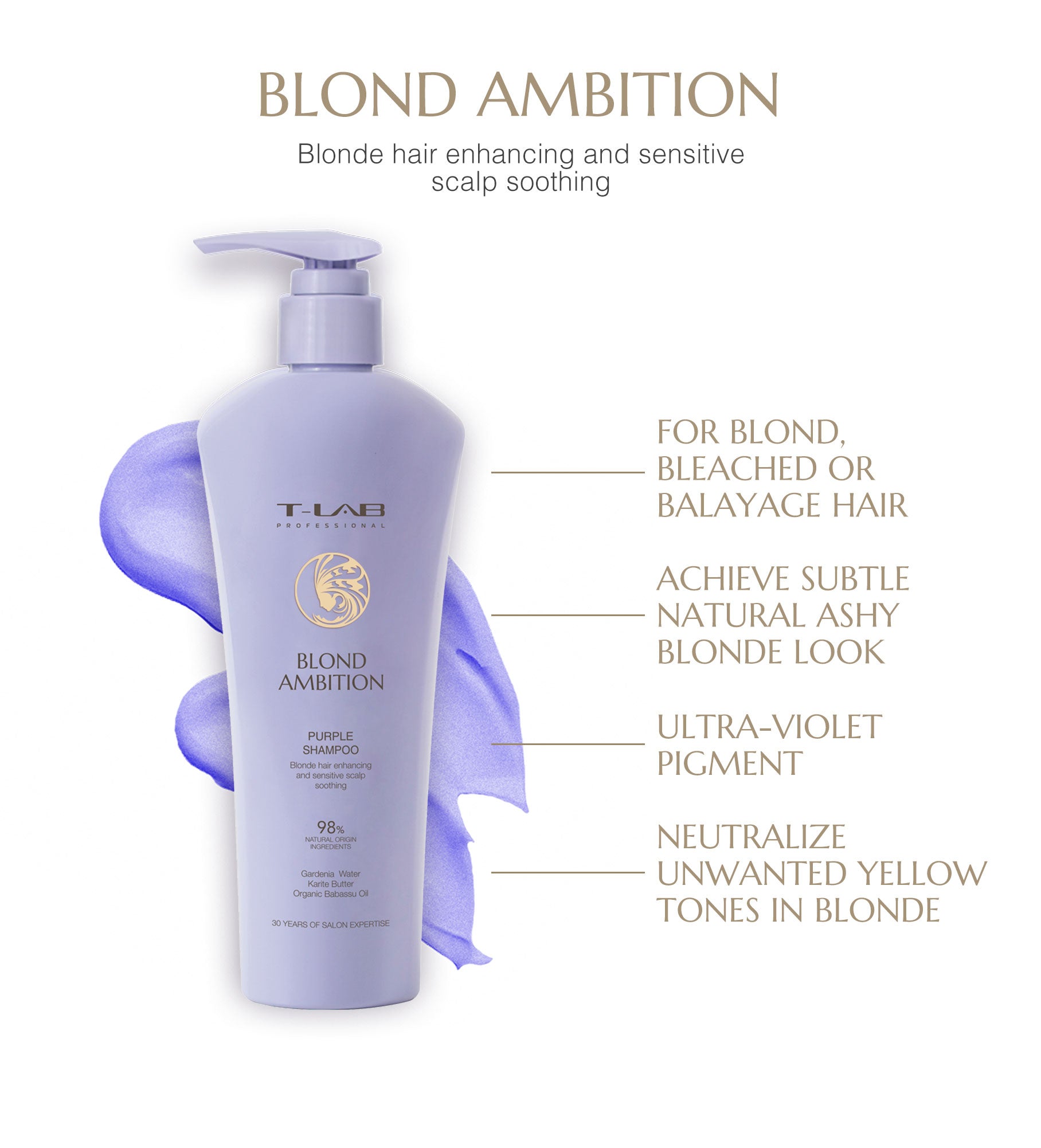 T-LAB Professional Blond Ambition Purple Shampoo Purpurinis šampūnas šviesintiems plaukams