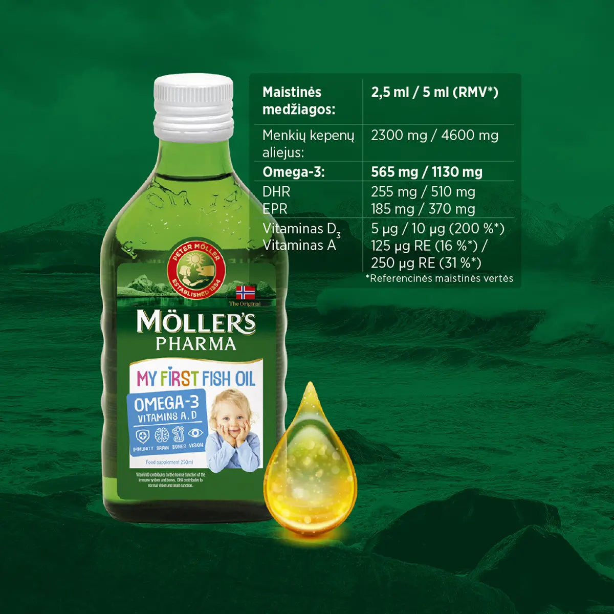 MOLLER'S žuvų taukai BABY, 250 ml