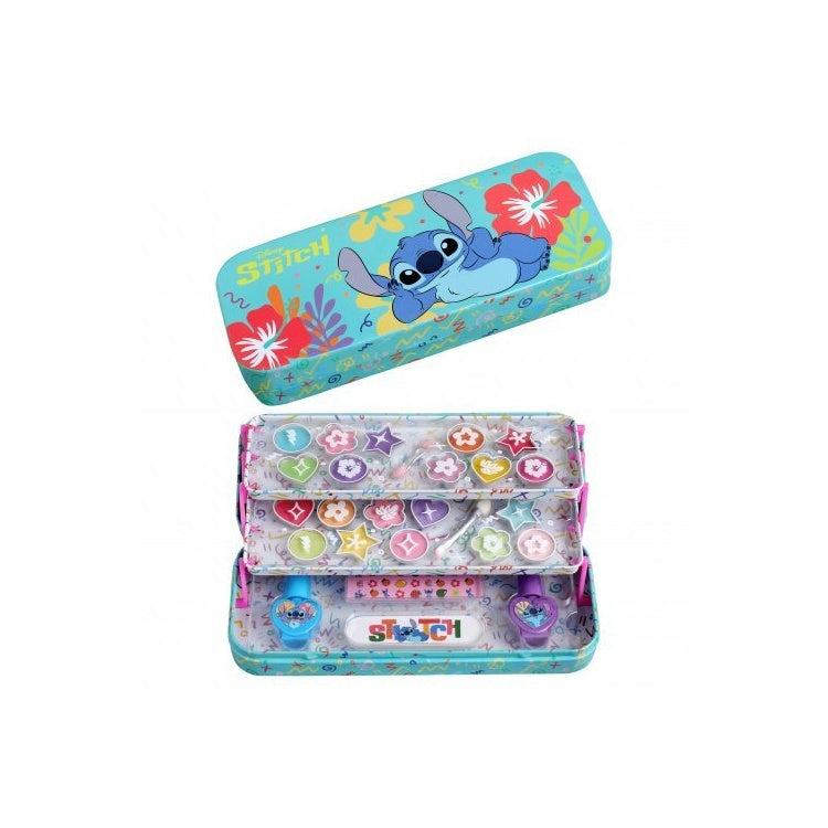 Disney Stitch Makeup Tin with 3 Folding Trays Stičo dekoratyvinės kosmetikos vaikiškas rinkinys, 1 vnt