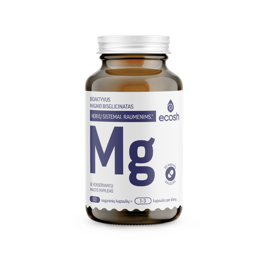 ECOSH bioaktyvus Magnis, bisglicinatas 100 mg, su vitaminu B6, 120 kapsulių