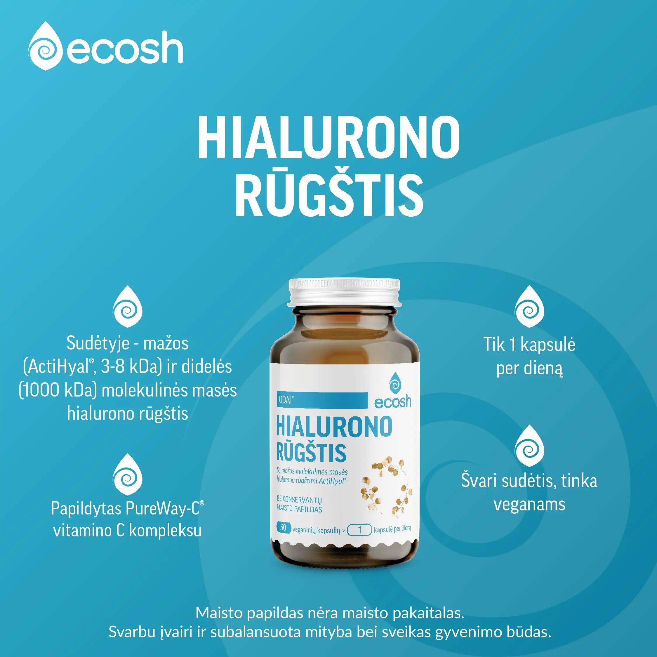ECOSH Hialurono rūgštis su ActiHyal®, 250 mg, 60 kapsulių
