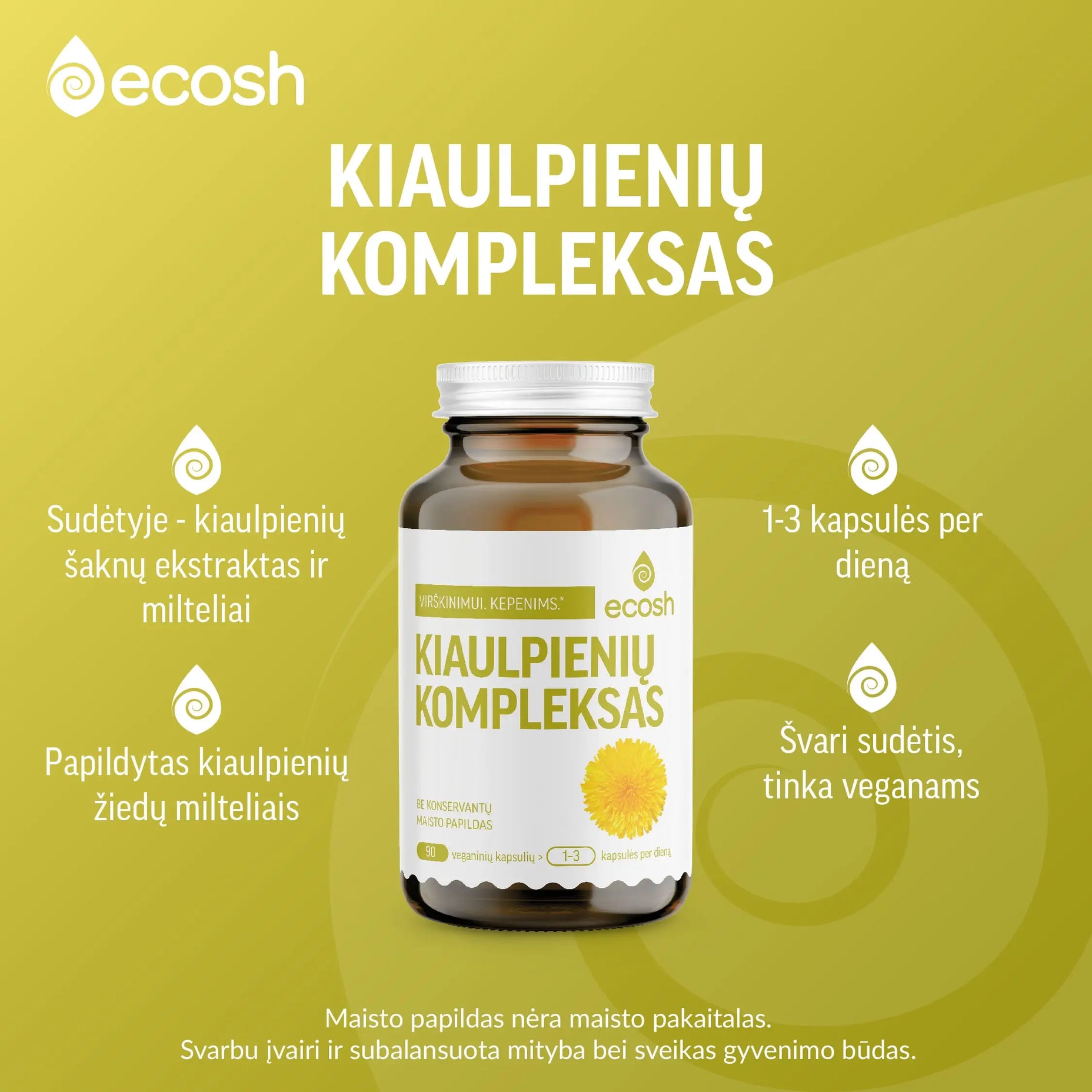 ECOSH Kiaulpienių kompleksas, ekstraktas ir milteliai, 90 kapsulių