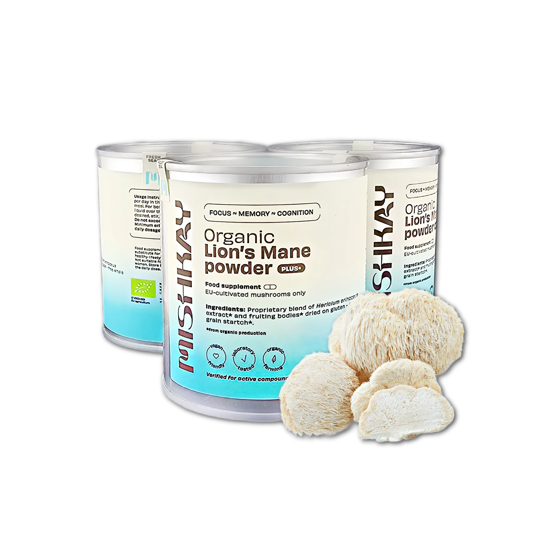 PJAUNU GRYBĄ, Ekologiški Lion's Mane grybų milteliai PLIUS+, 100 g