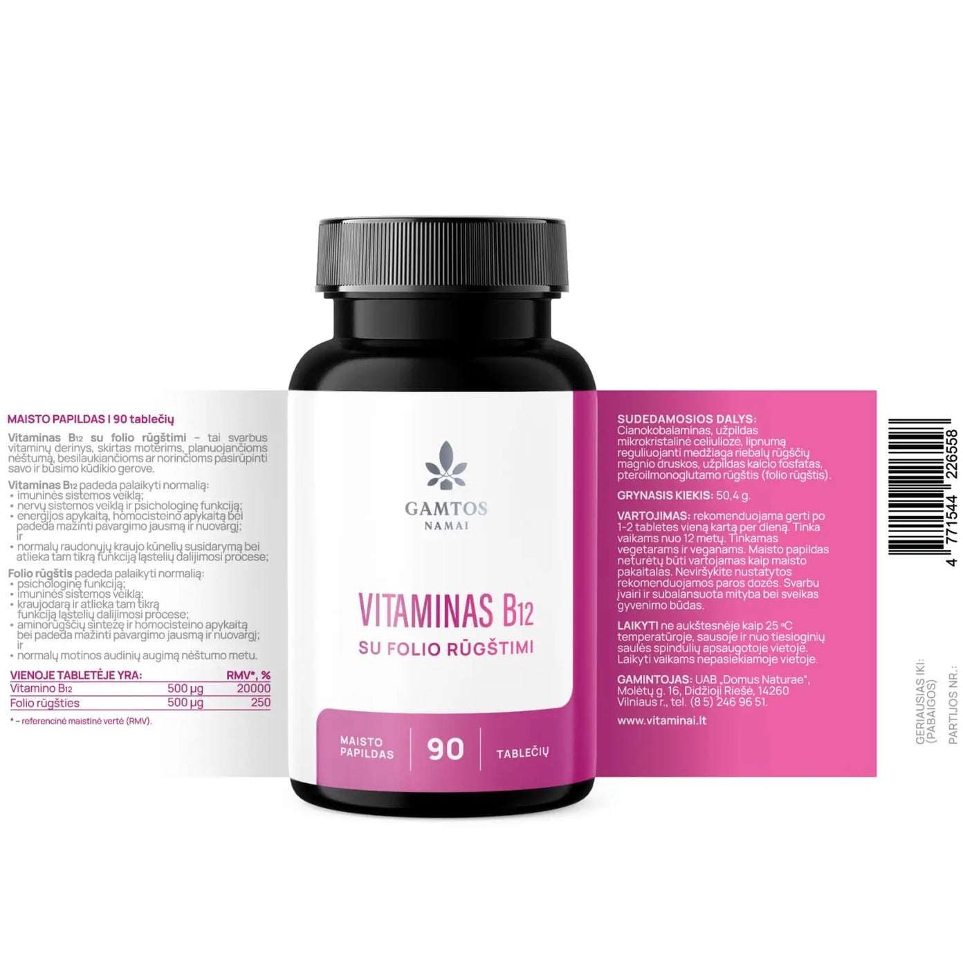 GAMTOS NAMAI, B12 + FOLIO RŪGŠTIS, 90 tablečių