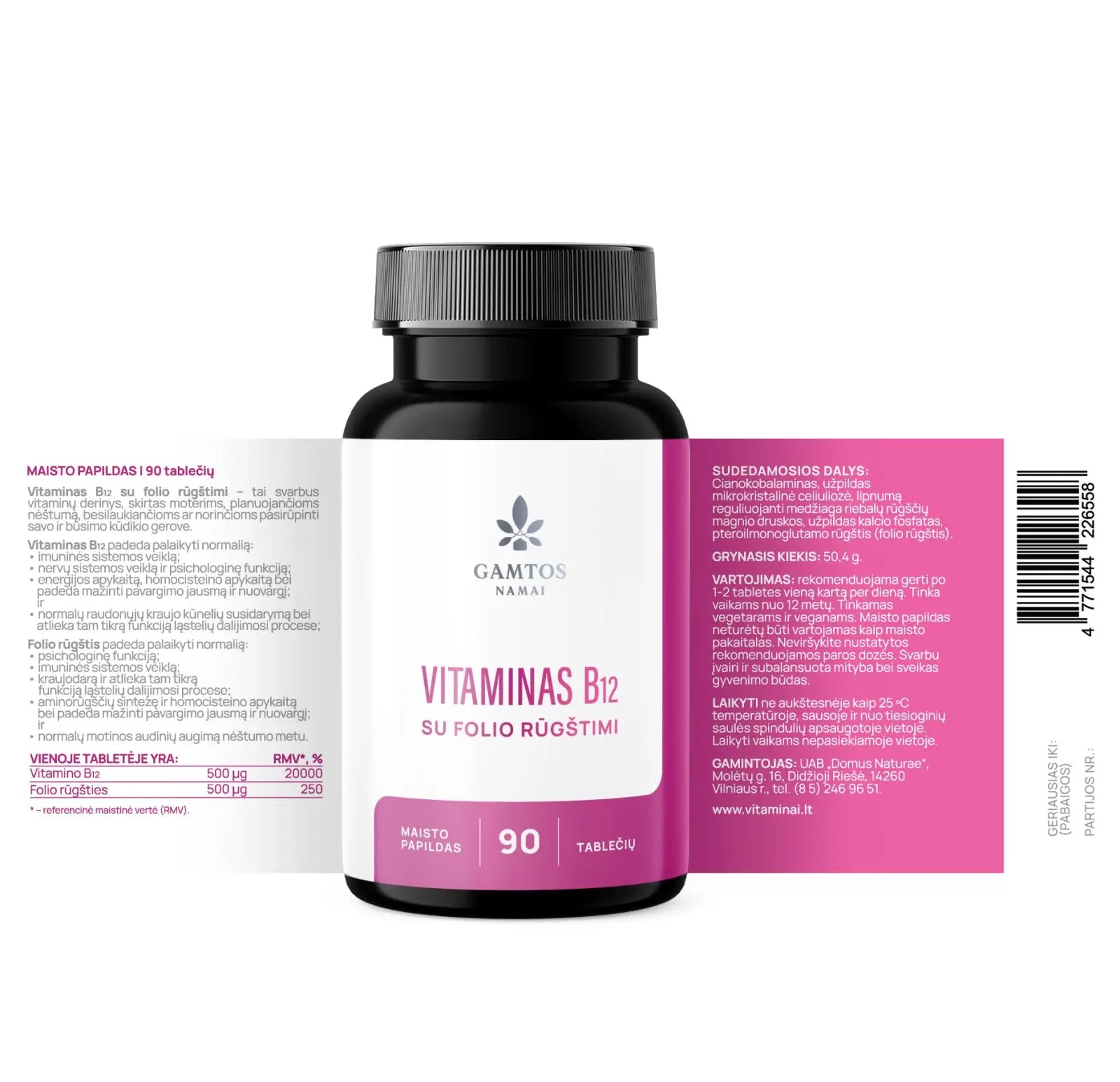 GAMTOS NAMAI, B12 + FOLIO RŪGŠTIS, 90 tablečių