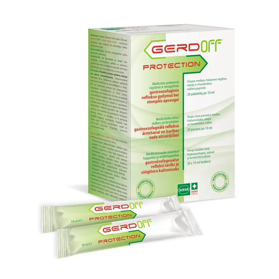 GERDOFF PROTECTION sirupas nuo refliukso, nuo 6 m., 20 paketėlių