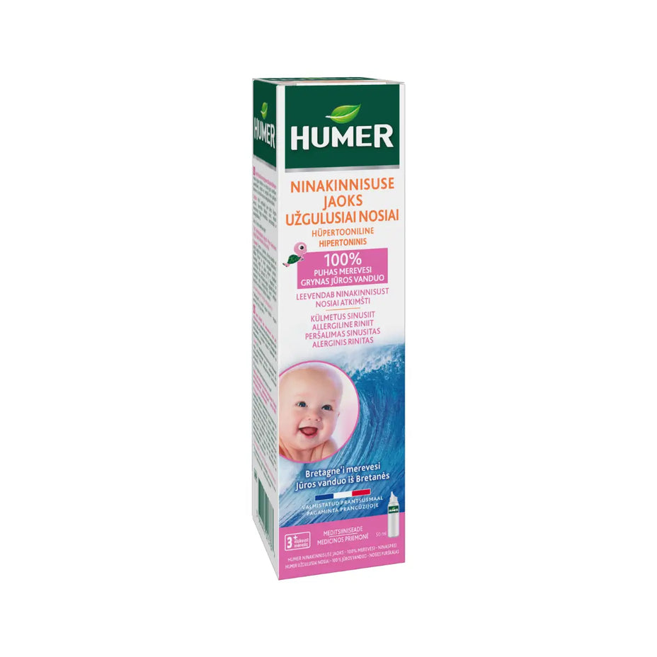 HUMER, hipertoninis jūros vanduo užgulusiai nosiai, kūdikiams ir vaikams, 50ml