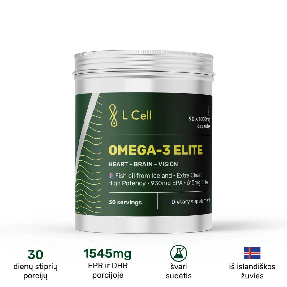 L Cell Omega 3 Elite žuvų taukai 1000mg, 90 kapsulių