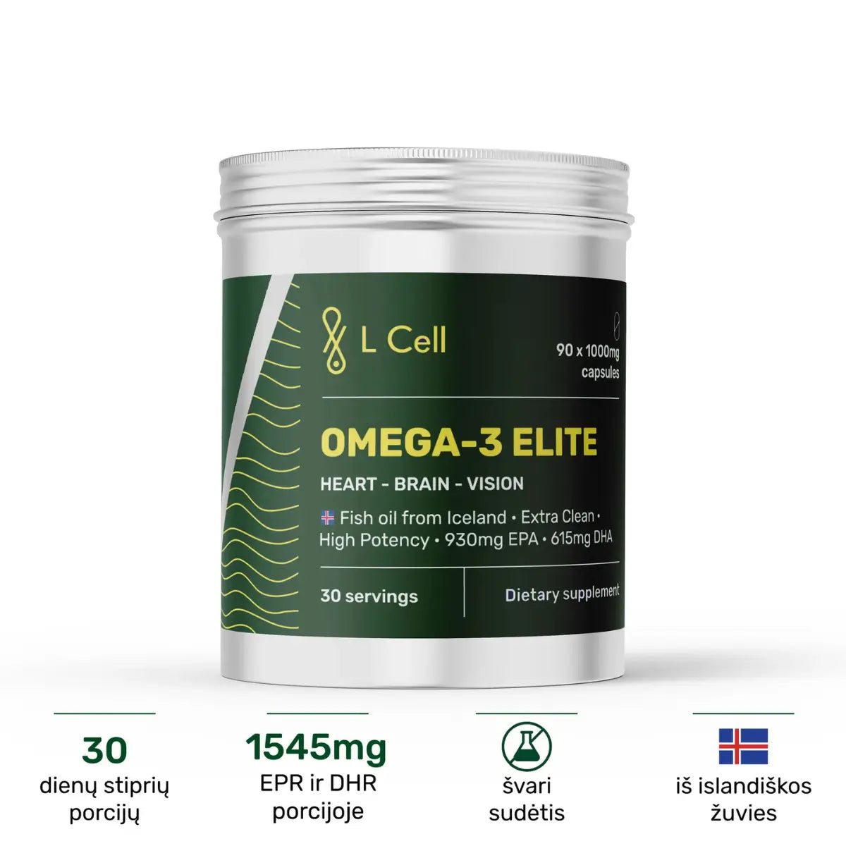 L Cell Omega 3 Elite žuvų taukai 1000mg, 90 kapsulių