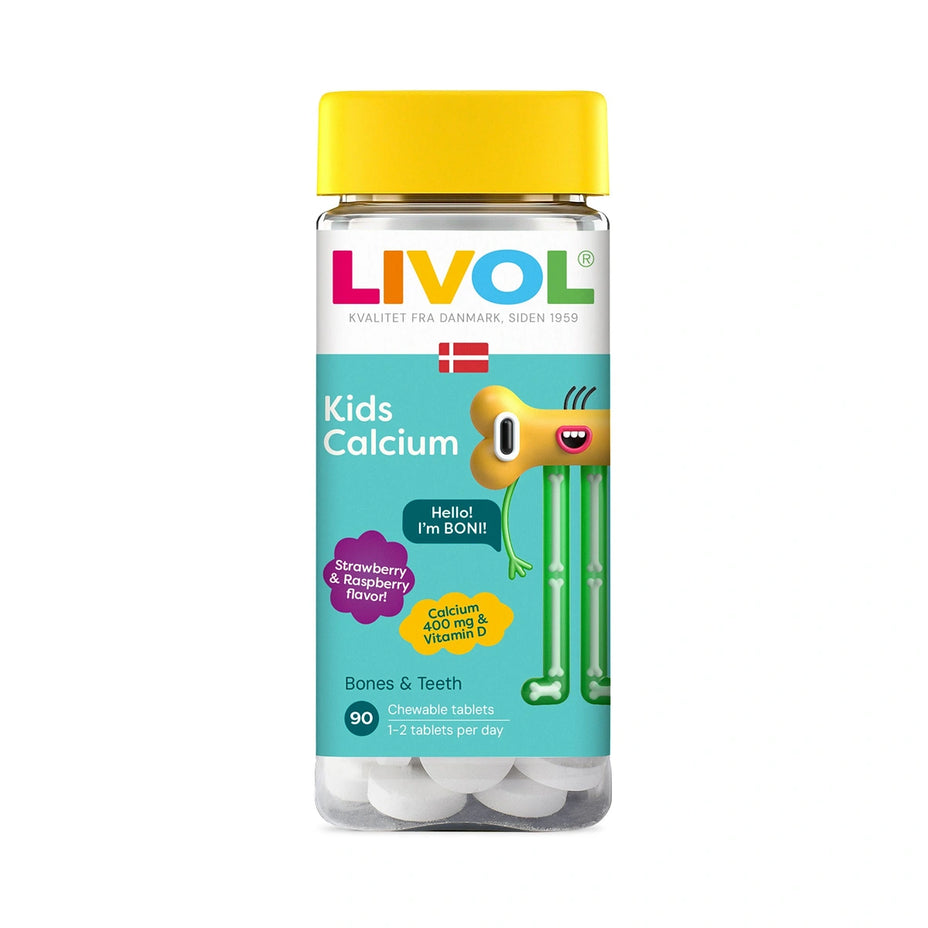 LIVOL Kids Calcium aviečių ir braškių skonio, 90 kramtomųjų tablečių