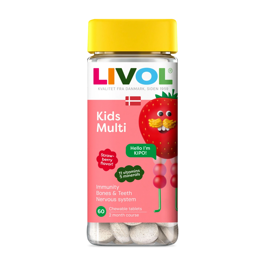 LIVOL MULTI vitaminai vaikams, braškių skonio, 60 kramtomųjų tablečių